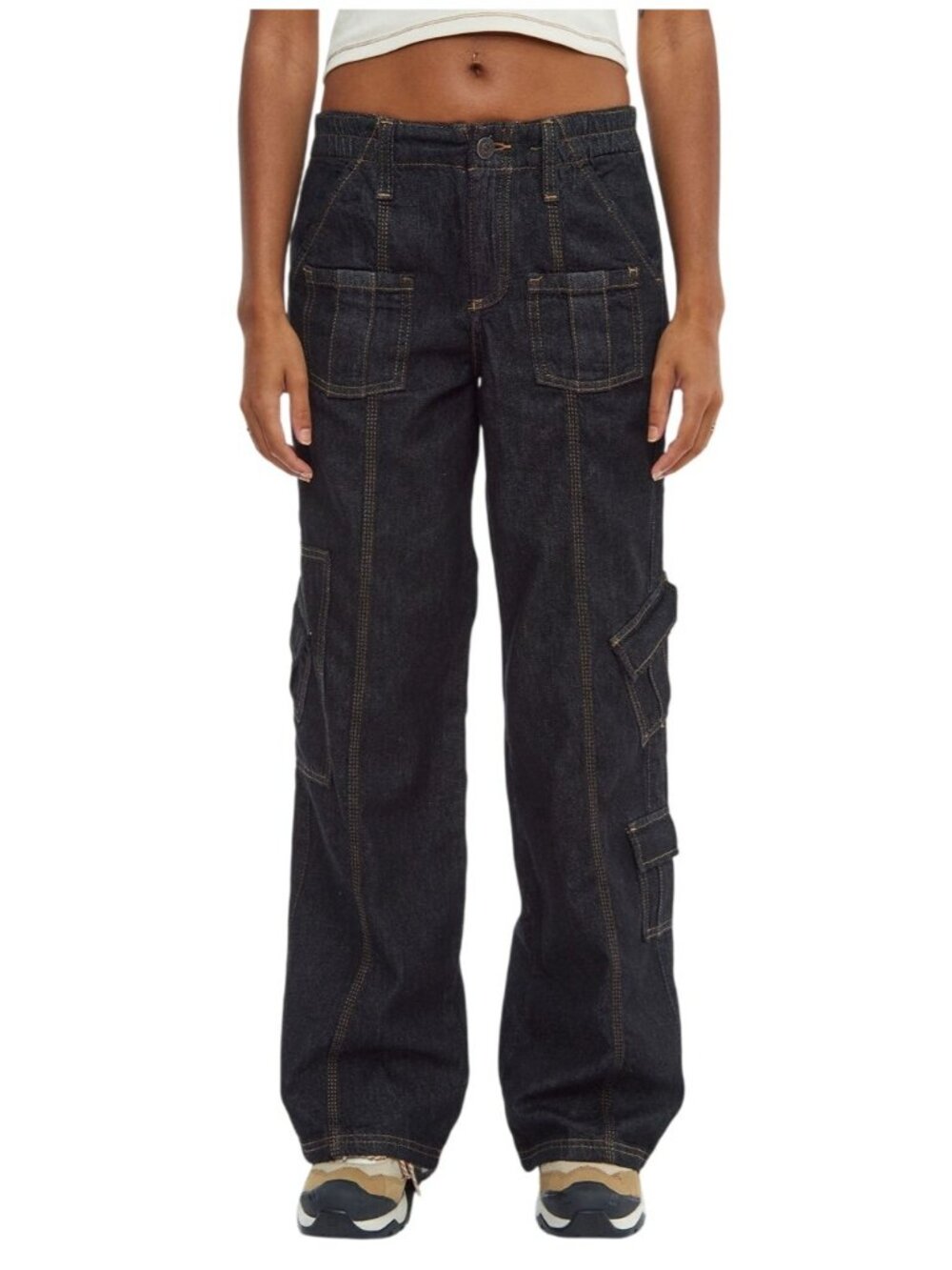 NWT BDG Y2K Cargo Dark Wash Low Rise Utility Skater Grunge Sz S 90s Relaxed